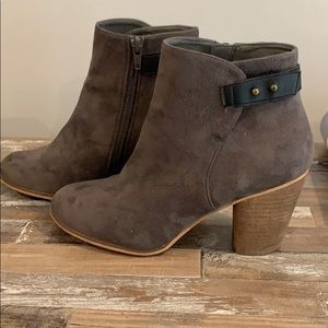 Gray heeled booties